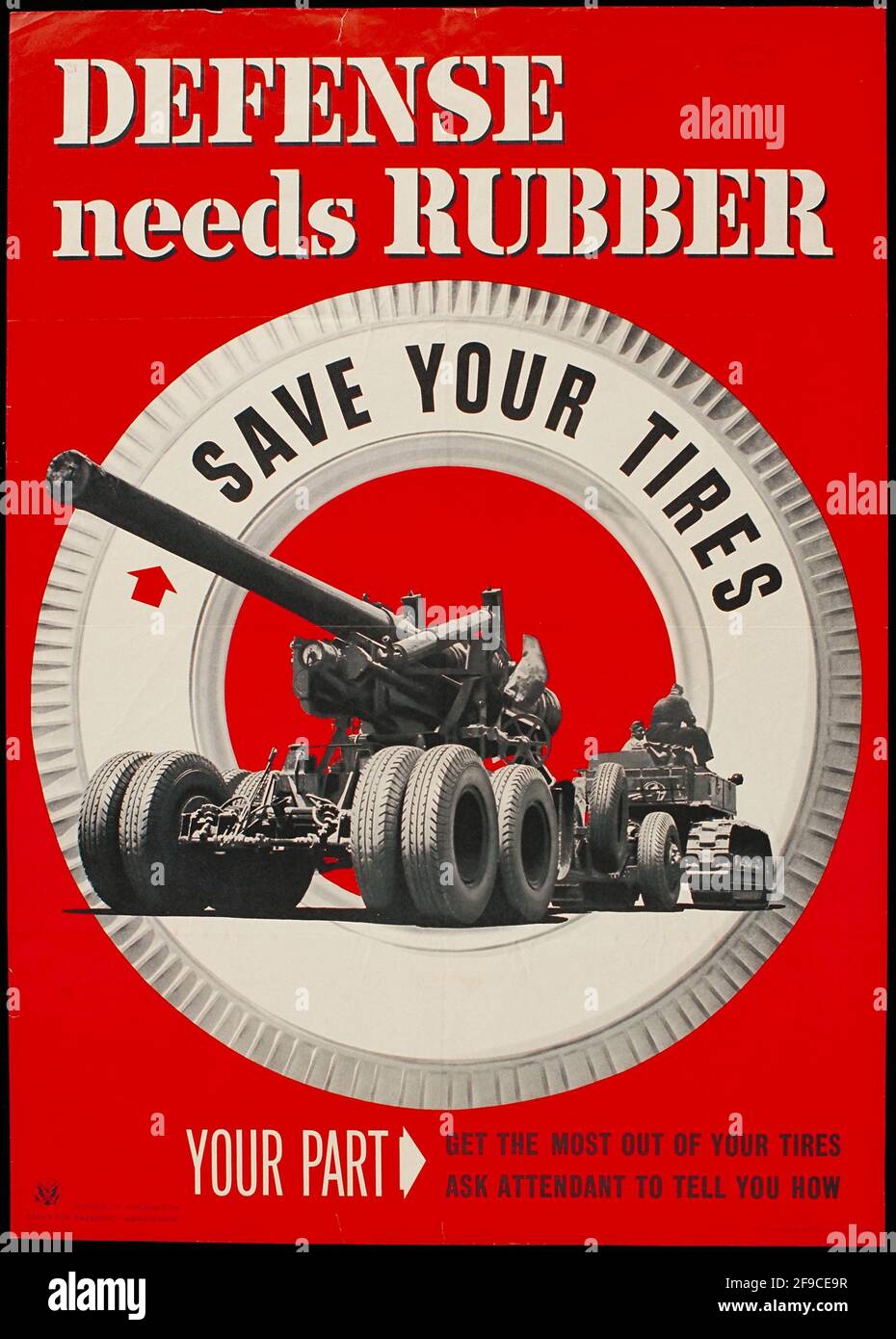 Ein amerikanisches Plakat aus dem 2. Weltkrieg, auf dem Menschen aufgefordert werden, Schrott zu recyceln Gummi für die Kriegsanstrengungen Stockfoto
