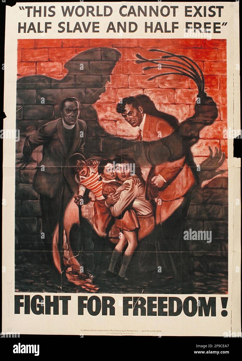 Ein amerikanisches Plakat aus dem 2. Weltkrieg mit patriotischen Slogans, um Unterstützung zu erhalten Für die Kriegsanstrengungen, die Kampf für Freiheit sagen Stockfoto
