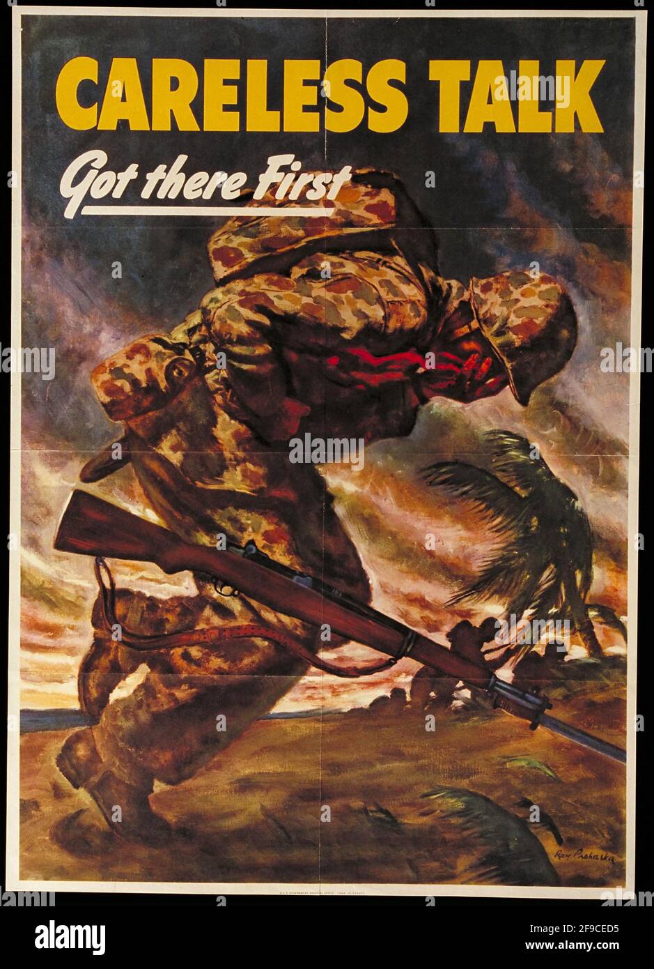 Ein altes Plakat aus dem 2. Weltkrieg, das die Öffentlichkeit vor den Gefahren warnt Von unvorsichtigen Reden Stockfoto