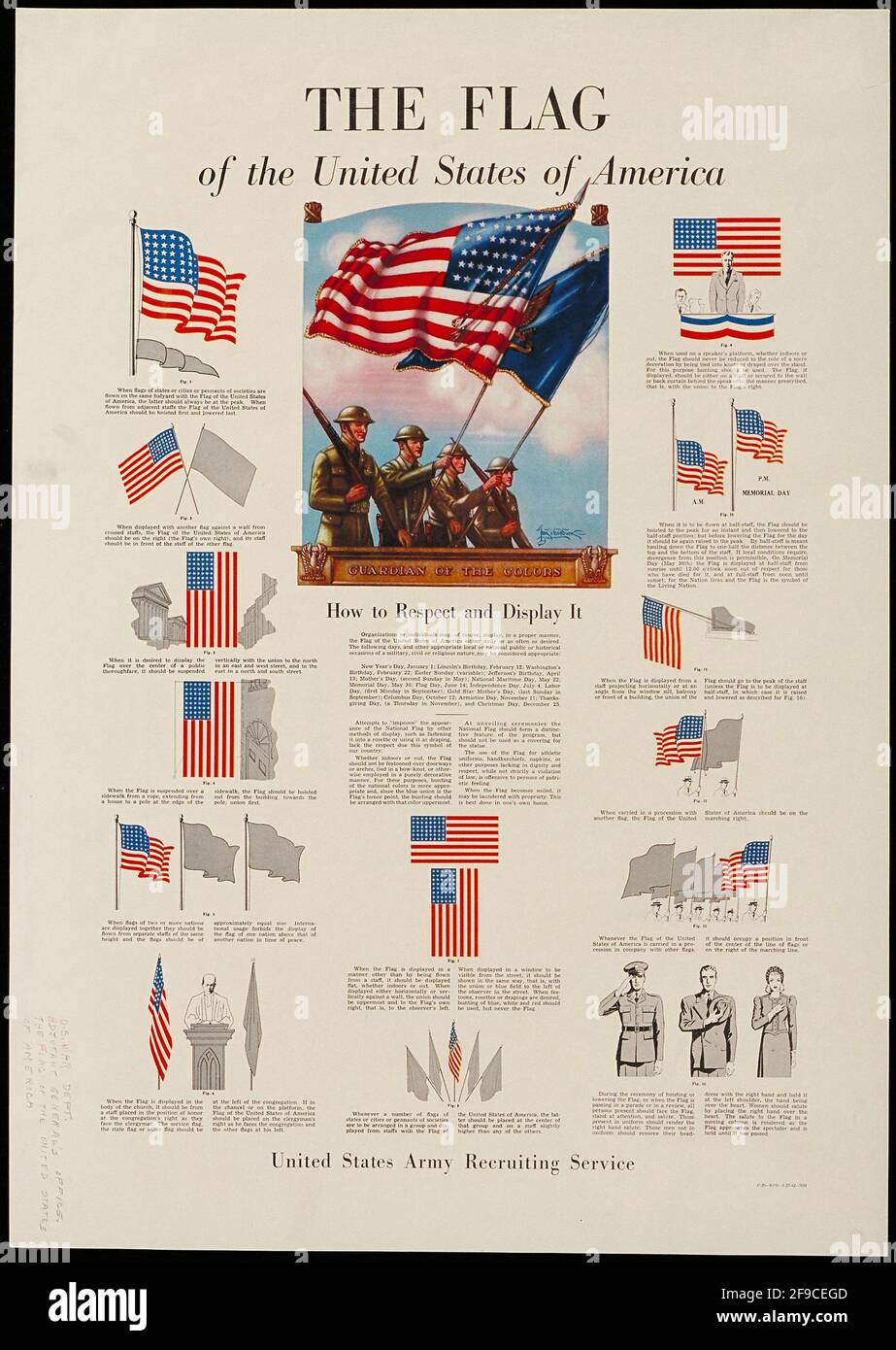 Ein amerikanisches Dokument, das die korrekte Anzeige des zeigt US-Flagge (Sterne und Streifen) Stockfoto