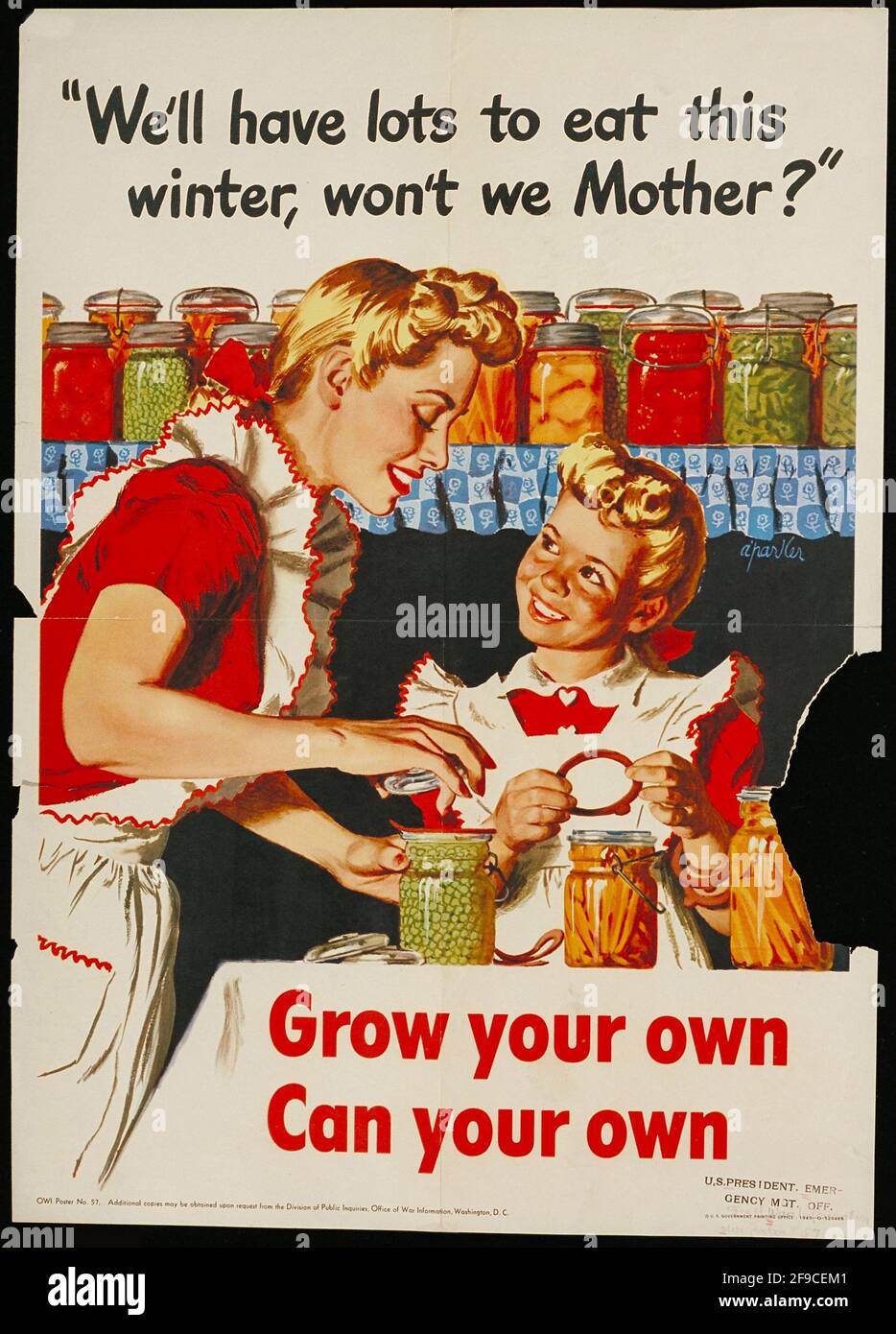 Ein amerikanisches Plakat aus dem 2. Weltkrieg, das die Menschen dazu ermutigt, ihre eigenen zu entwickeln Essen Stockfoto