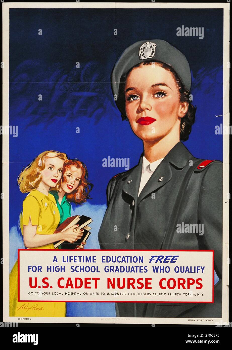 Ein amerikanisches Plakat zur Rekrutierung von Krankenschwestern aus dem 2. Weltkrieg Stockfoto