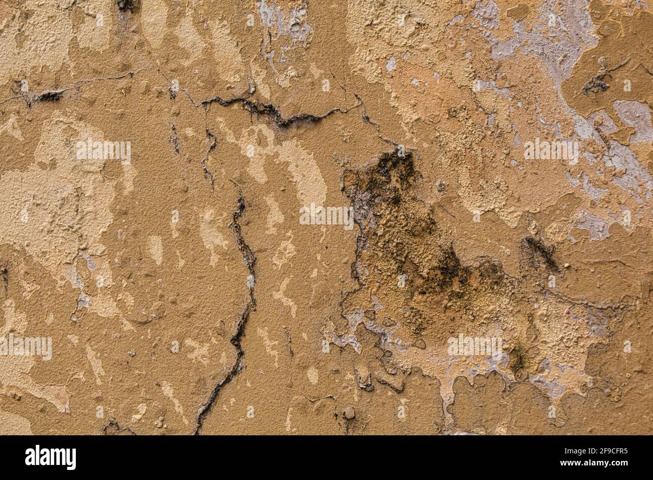 Beige Grunge Wandstruktur mit dunkelbraunen Flecken Stockfoto