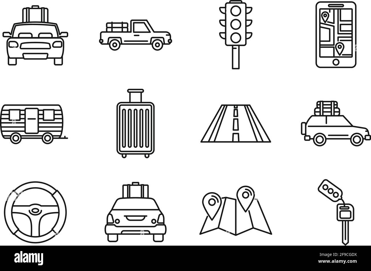 Symbole für Autoreise, Umrissstil Stock Vektor