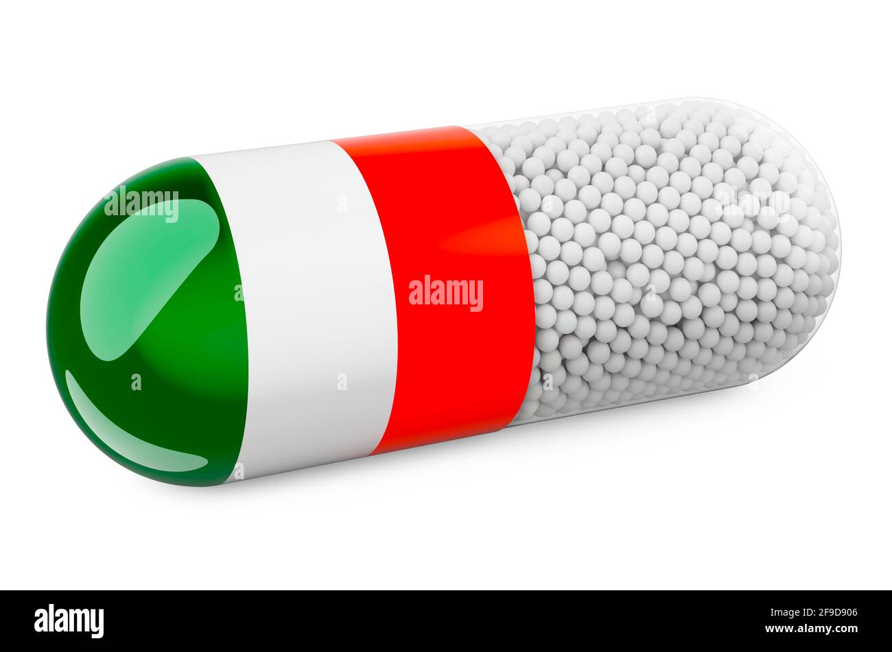 Kapsel mit irischer Flagge. Healthcare in Ireland Konzept. 3D-Rendering auf weißem Hintergrund isoliert Stockfoto