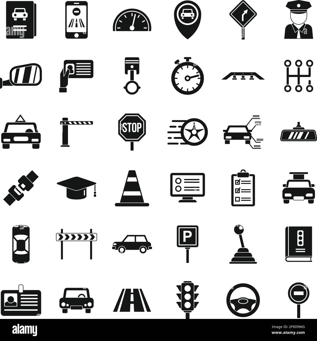 Fahrschule Symbole gesetzt, einfachen Stil Stock Vektor