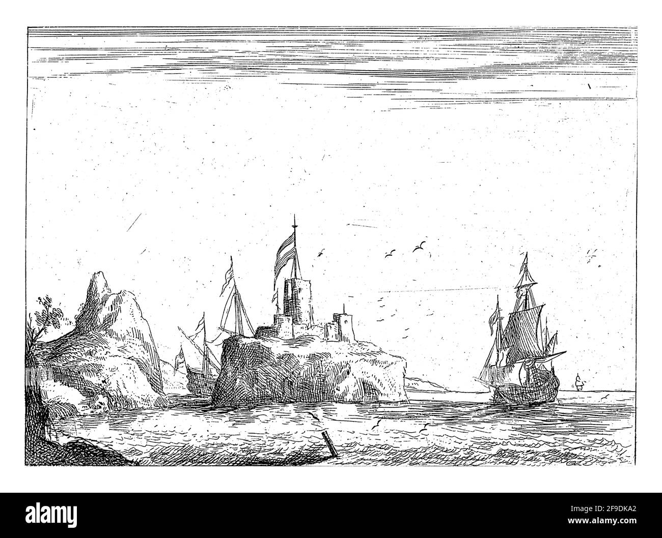 Seascape with a Fortress on a Rock, Bonaventura Peeters (I), 1624 - 1652 Stockfoto