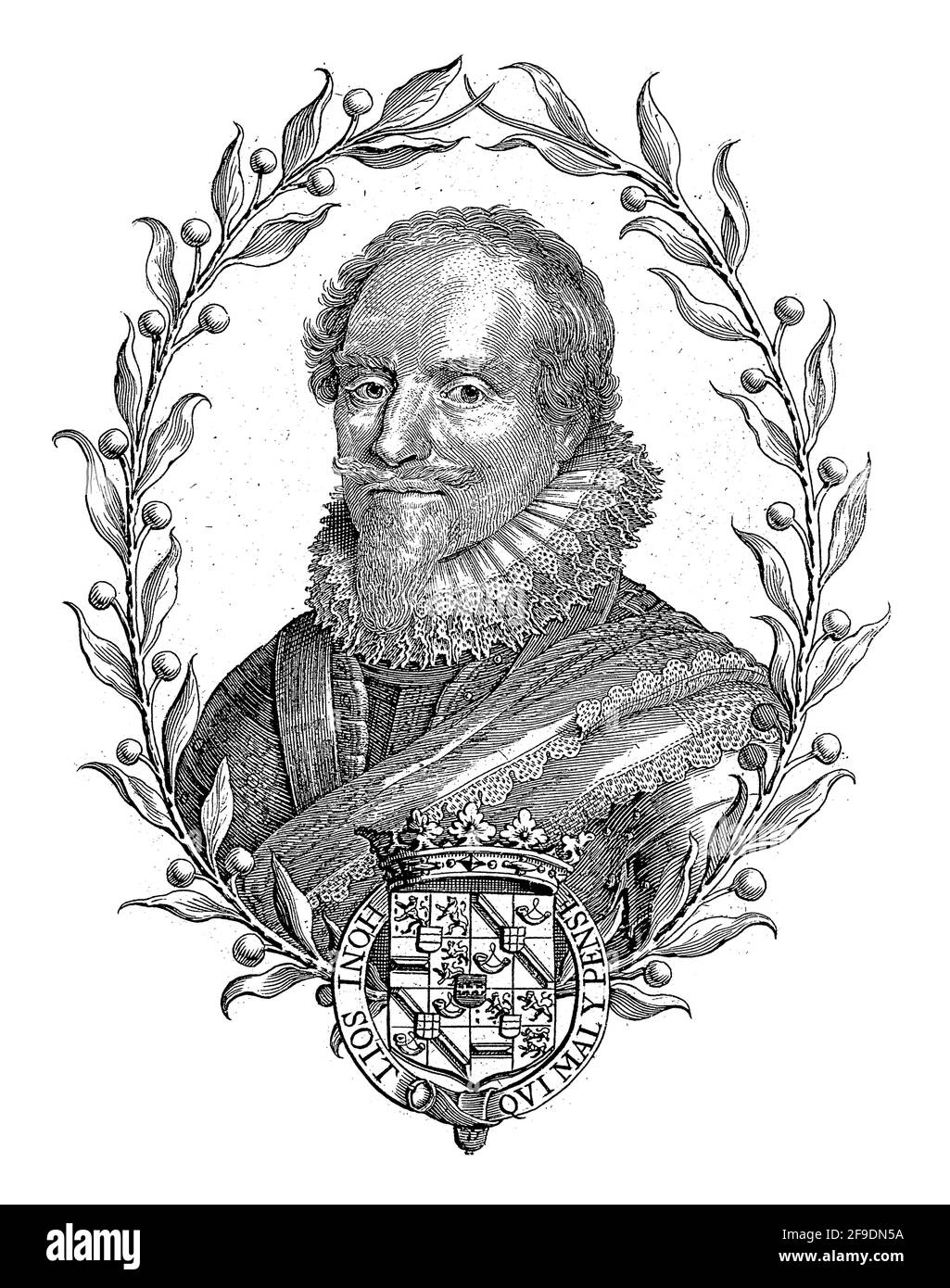 Porträt von Maurice in einem Oval aus orangefarbenen Ästen. In der