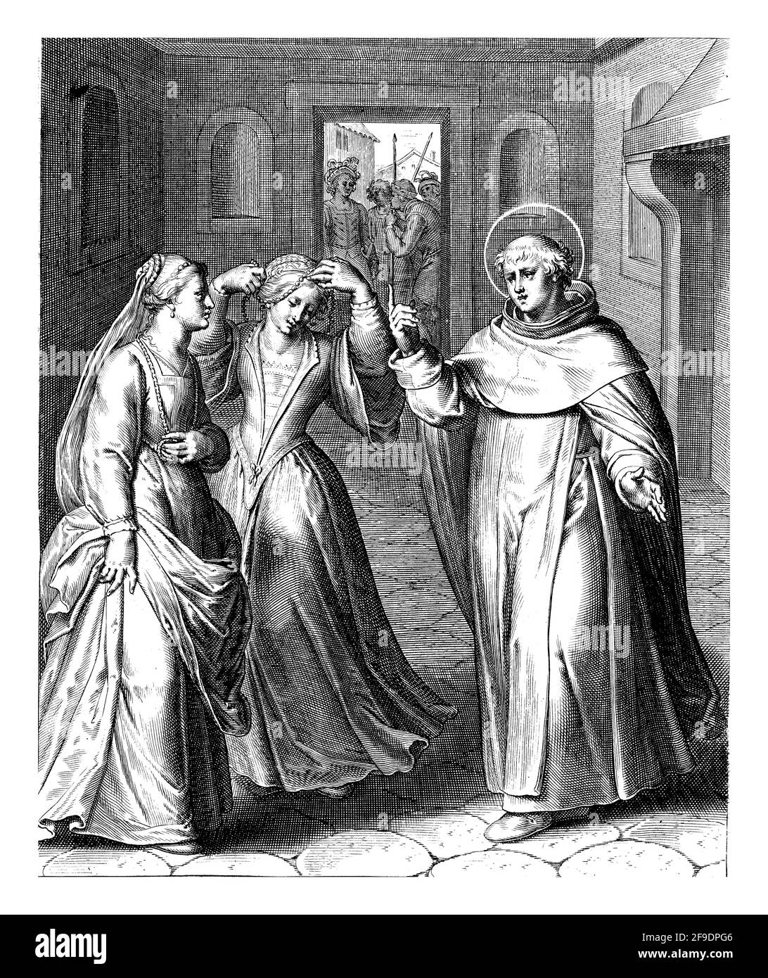 Thomas bekehrte seine älteste Schwester. Sie zieht ihren Schmuck aus und geht in das Kloster. Stockfoto