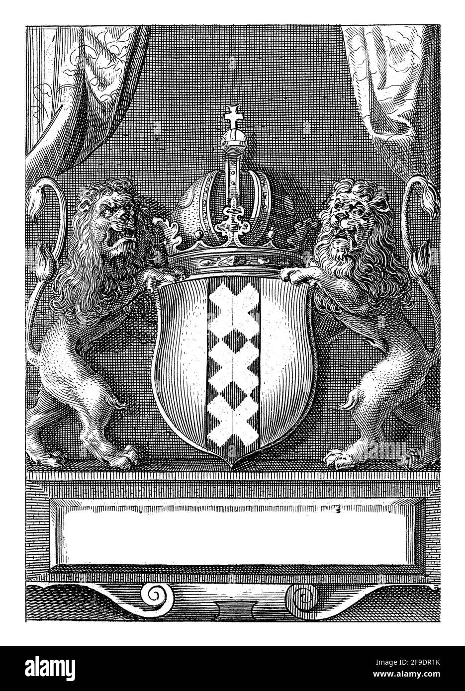 Das Wappen der Stadt Amsterdam. Drucknr 1 aus einer Reihe von 16 Aufführungen des Mirakel von Amsterdam, basierend auf den Ereignissen vom März 15, Stockfoto