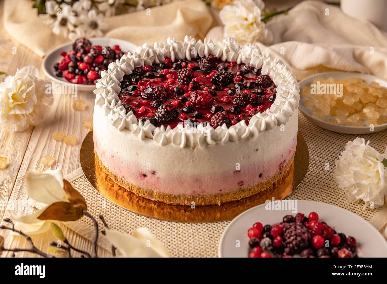 Obstjoghurt Kuchen für Geburtstagsfeier, Stillleben Stockfoto