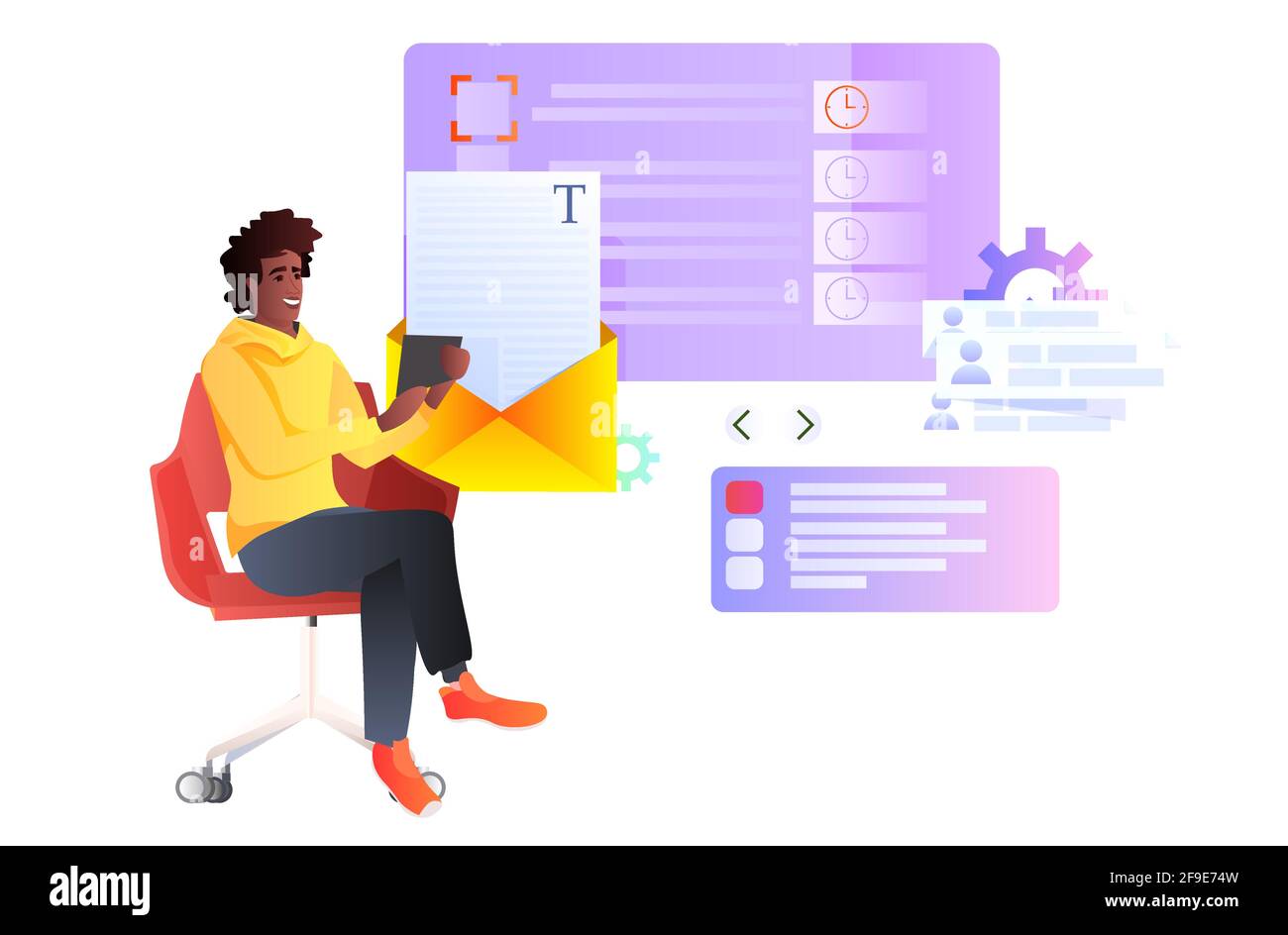 afroamerikanischer Mann mit Laptop, der neue E-Mail-Nachrichten liest Benachrichtigung Social Network Online-Kommunikation Konzept horizontal volle Länge Stock Vektor