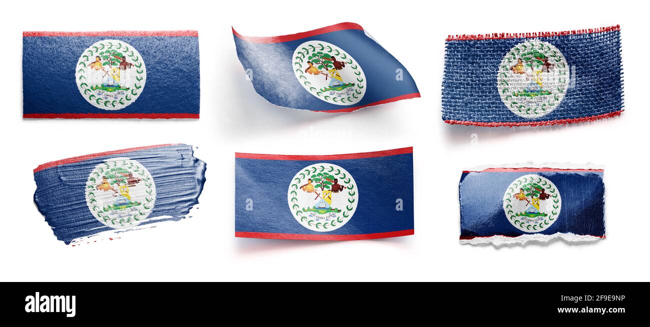 Set der Nationalflagge von Belize auf einem weißen Hintergrund Stockfoto