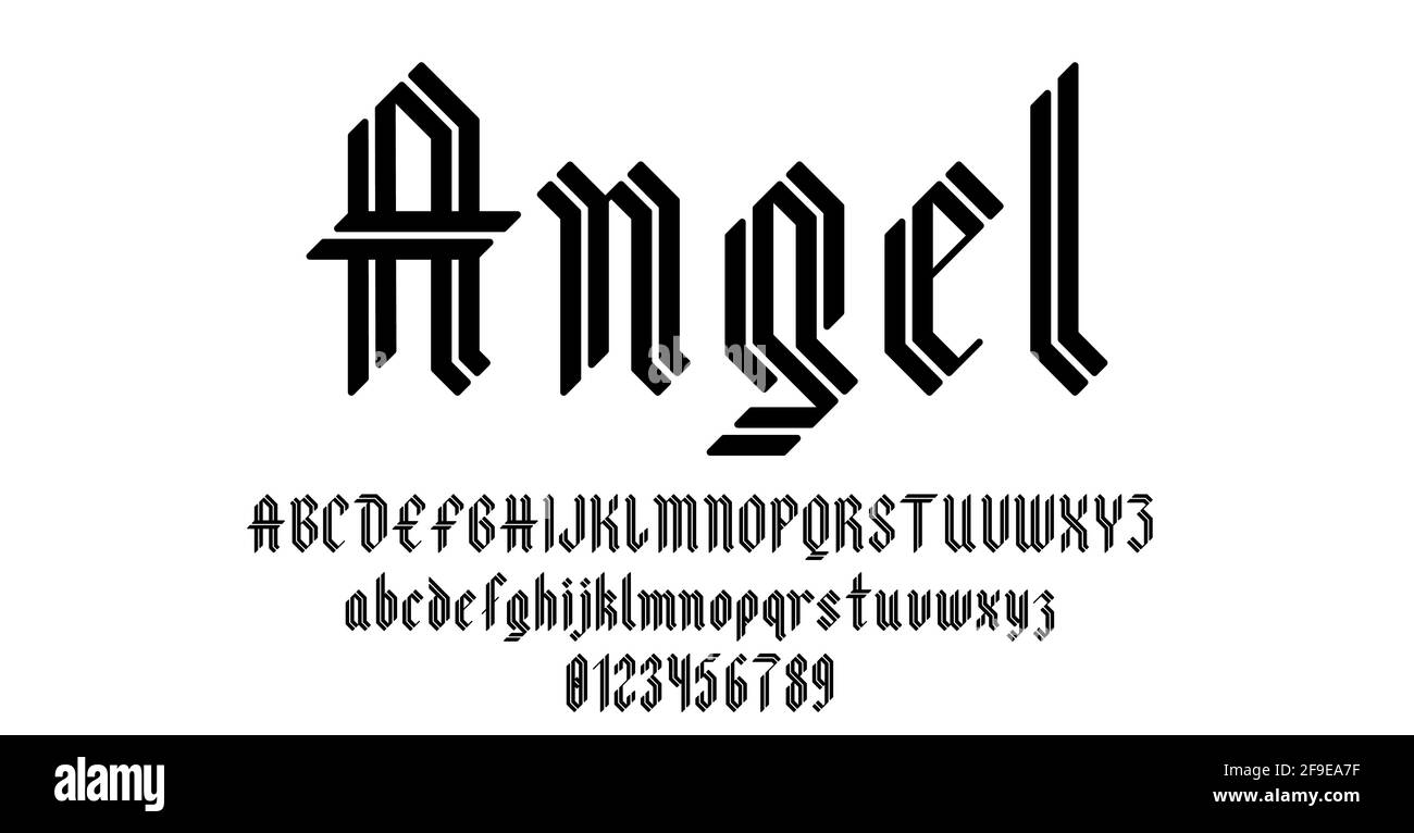 Satz von Alphabeten Schrift Buchstaben und Zahlen antiken vintage Blackletter Konzeptvektordarstellung Stock Vektor