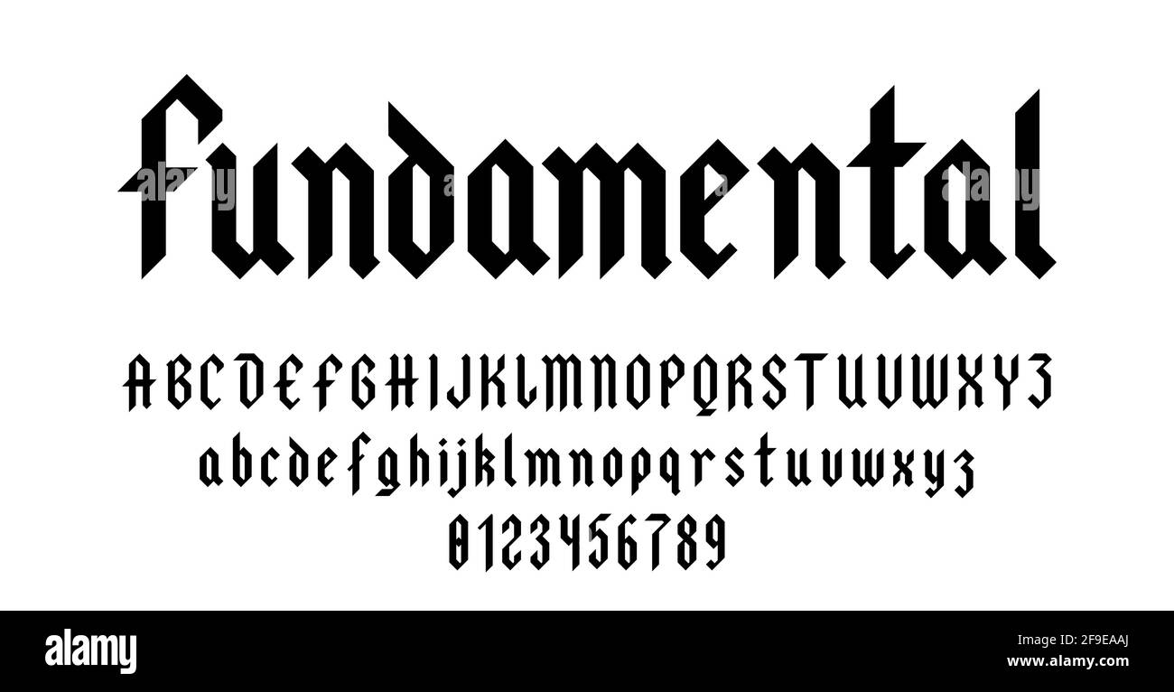 Satz von Alphabeten Schrift Buchstaben und Zahlen antiken vintage Blackletter Konzeptvektordarstellung Stock Vektor