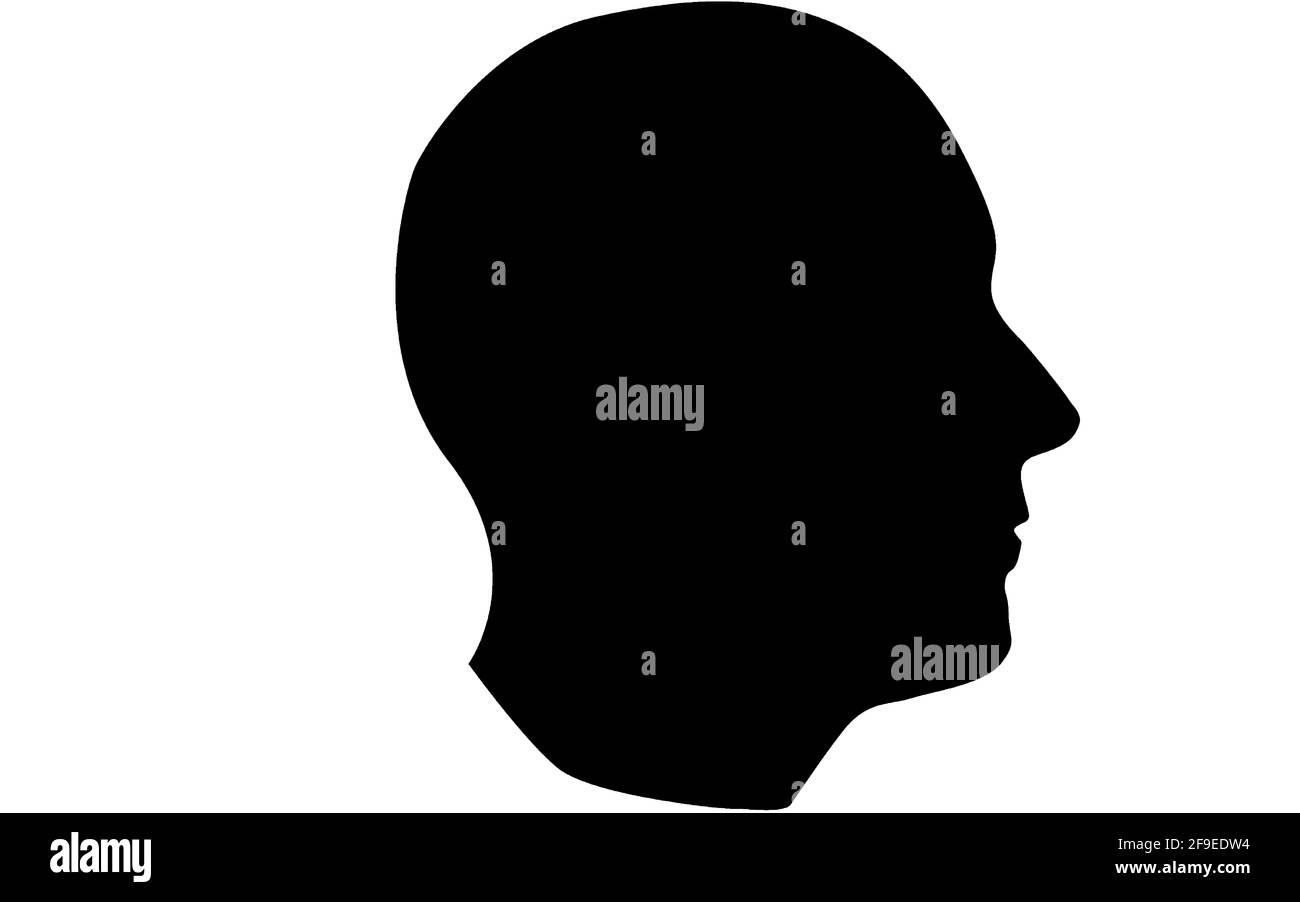 Eine schwarze Silhouette einer menschlichen Kopf-Ikone isoliert auf Weiß Stockfoto