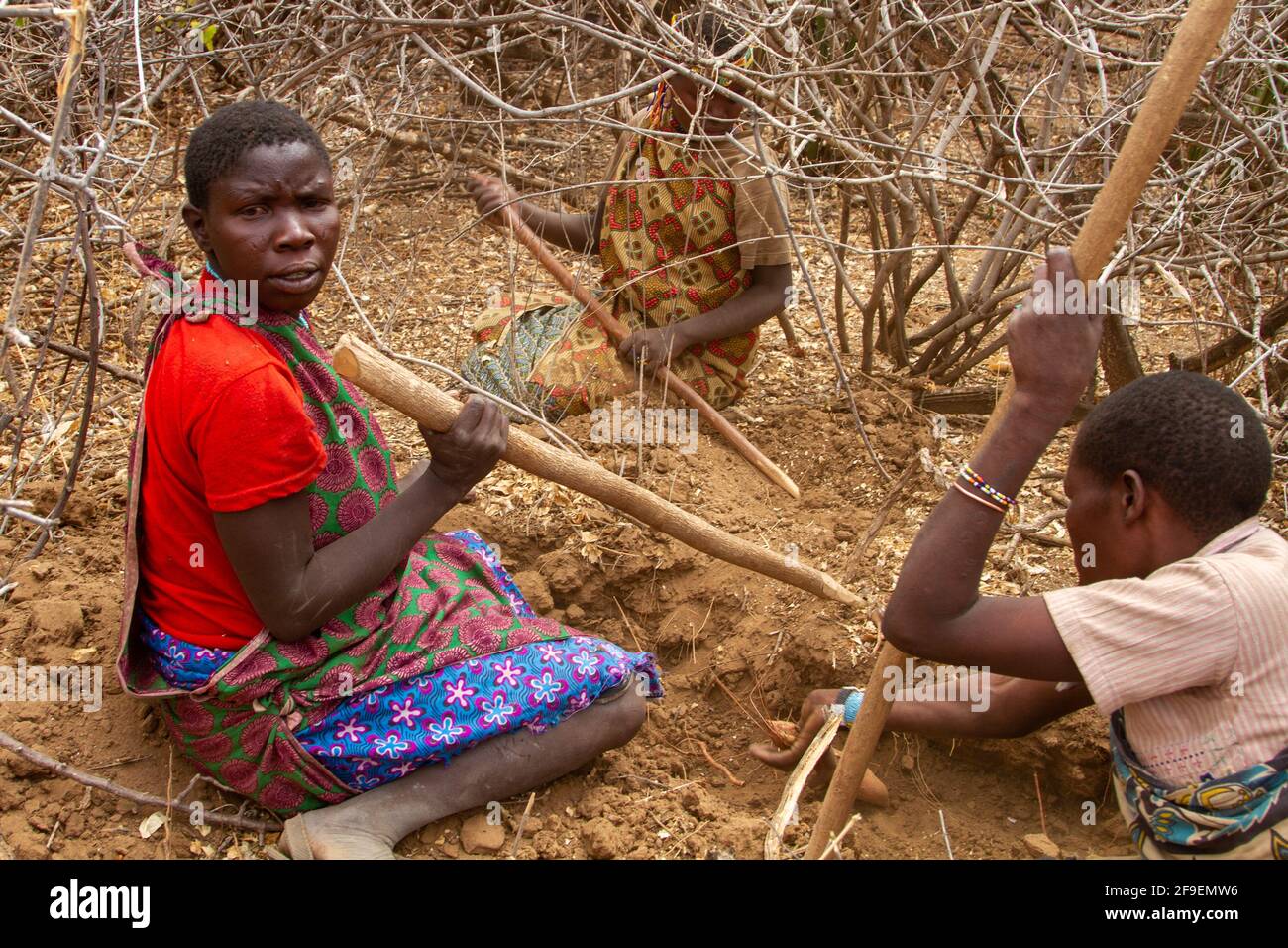 Hadzabe-Jäger auf einer Jagdexpedition. Die Hadza, oder Hadzabe, sind eine ethnische Gruppe im Nord-Zentral-tansania, die rund um den Eyasi-See im Zentrum lebt Stockfoto