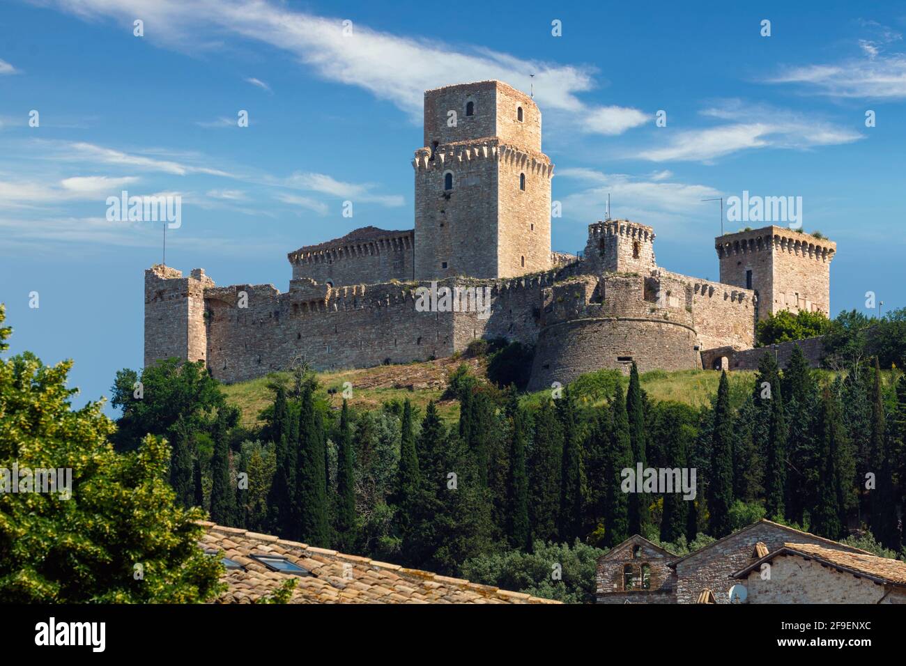 Assisi, Perugia, Umbrien, Italien. Rocca Maggiore. Die Festung aus dem 12. Jahrhundert. Stockfoto