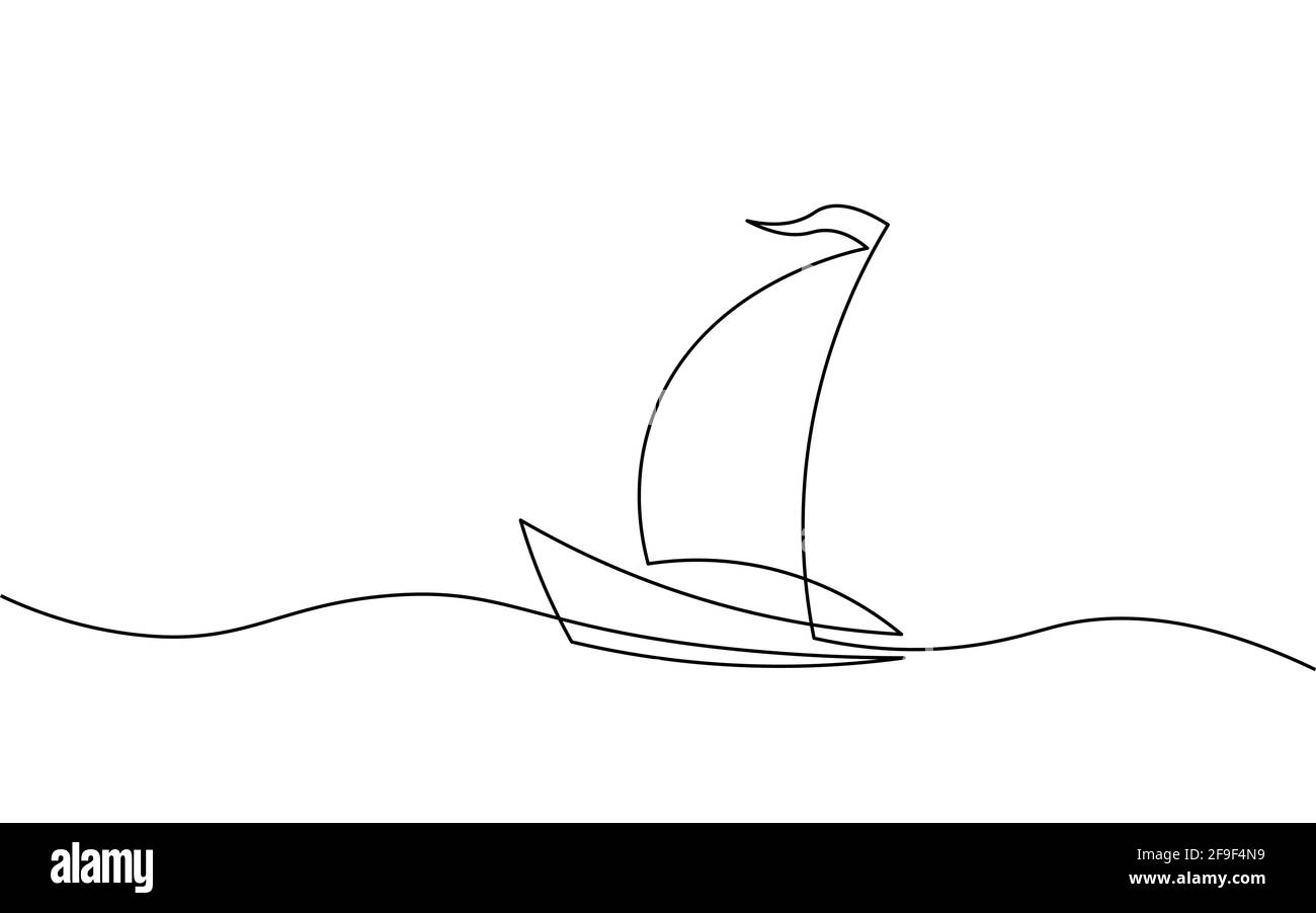 Ein Symbol für ein einzelnes, durchgehendes Wasserboot. Yacht Reise Tourismus Konzept Silhouette Symbol Design. Eine Skizze umreißt Vektordarstellung Stock Vektor