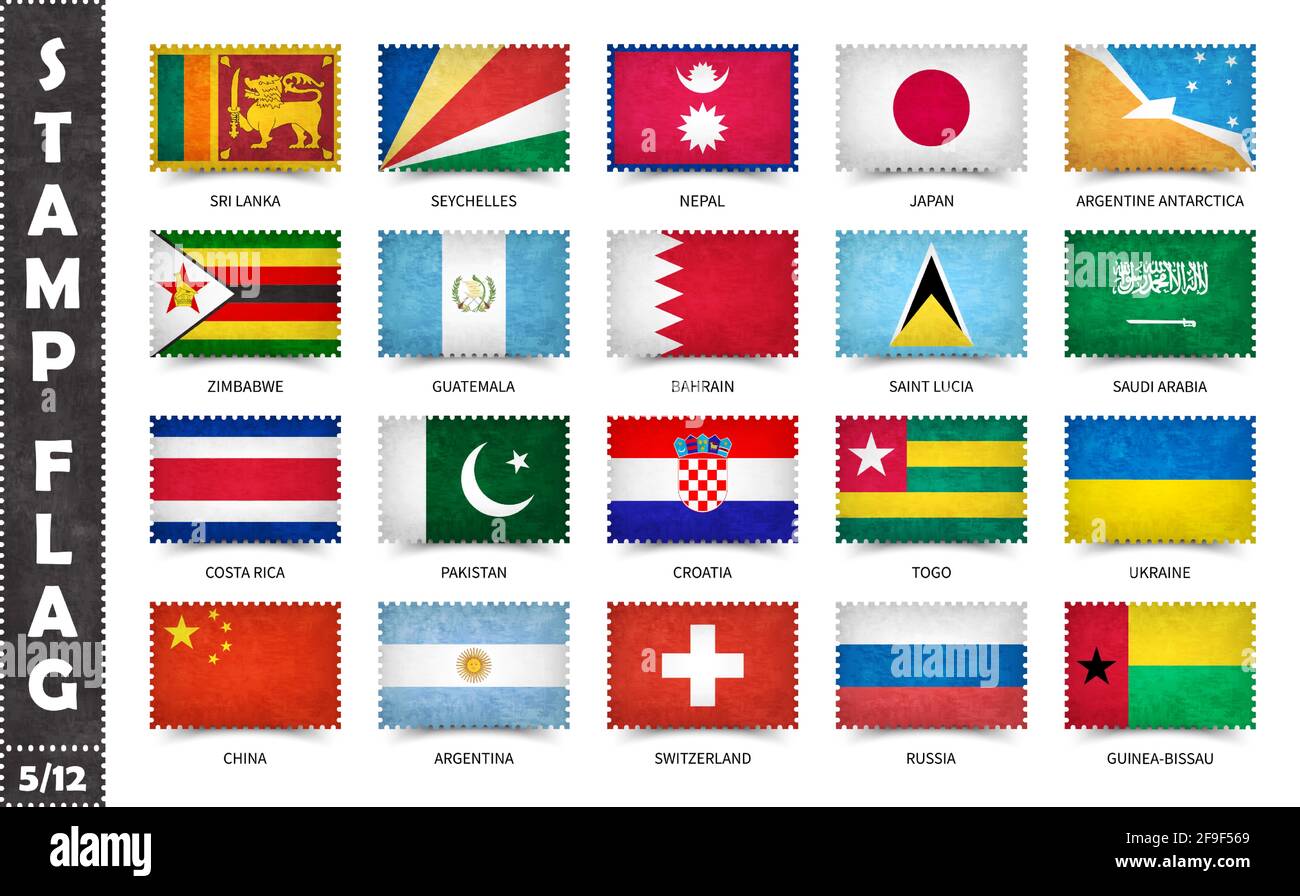 Stempel mit offiziellem Länderflaggenmuster und alter Grunge-Textur und Ländername. Rechteckige Form . Vektor . Set 5 von 12 für diese Serie ( Alle natio Stock Vektor