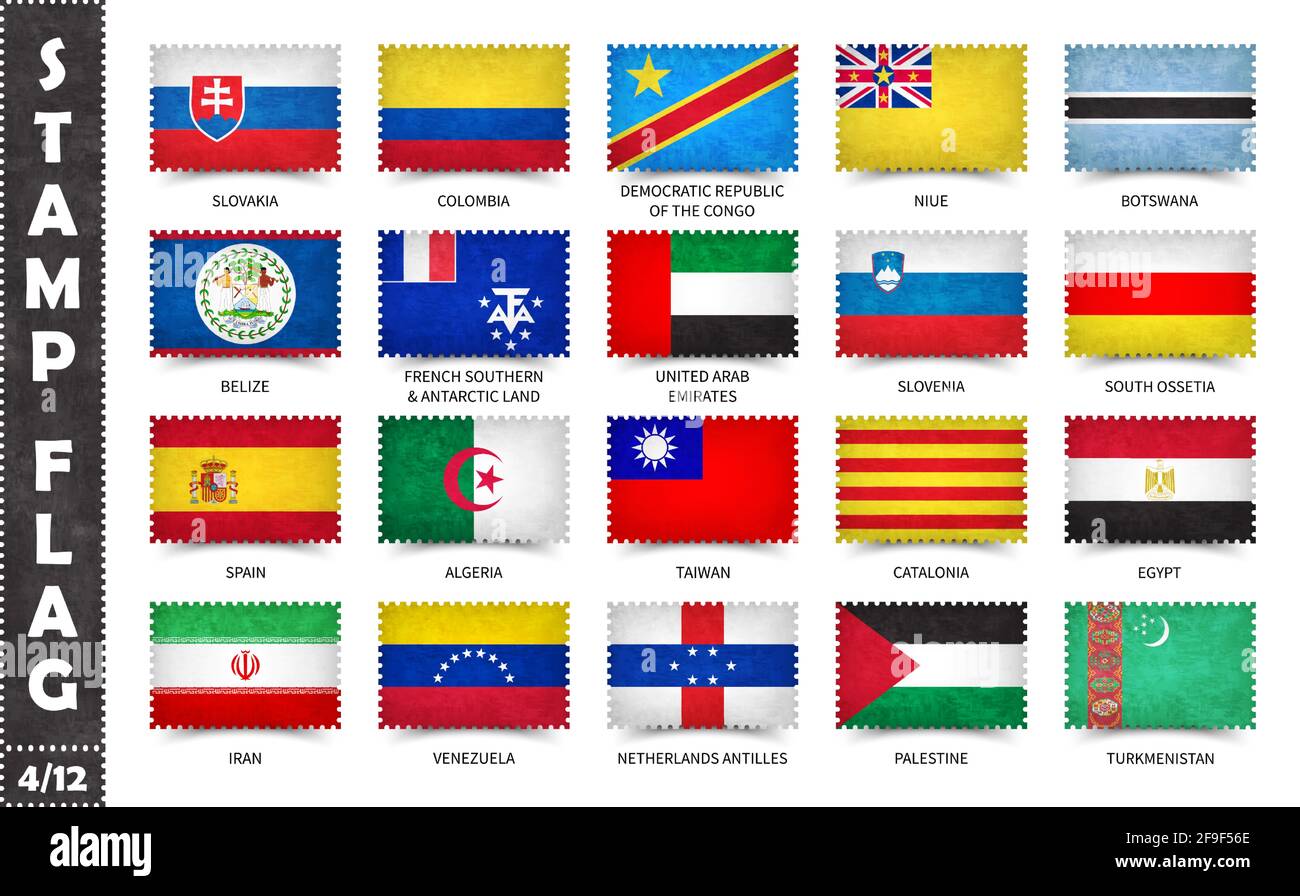 Stempel mit offiziellem Länderflaggenmuster und alter Grunge-Textur und Ländername. Rechteckige Form . Vektor . Set 4 von 12 für diese Serie ( Alle natio Stock Vektor