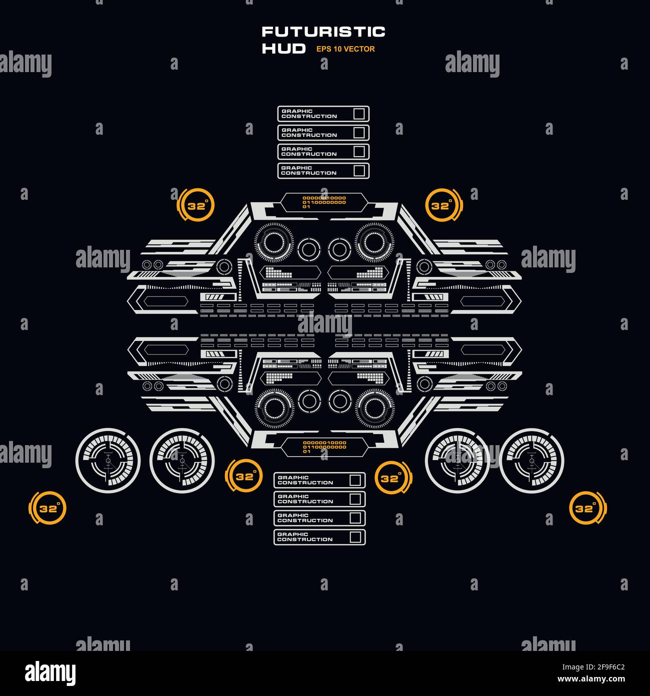 Futuristisches schwarz-weißes HUD, virtuelle Touch-Benutzeroberfläche in flachem Design Stock Vektor