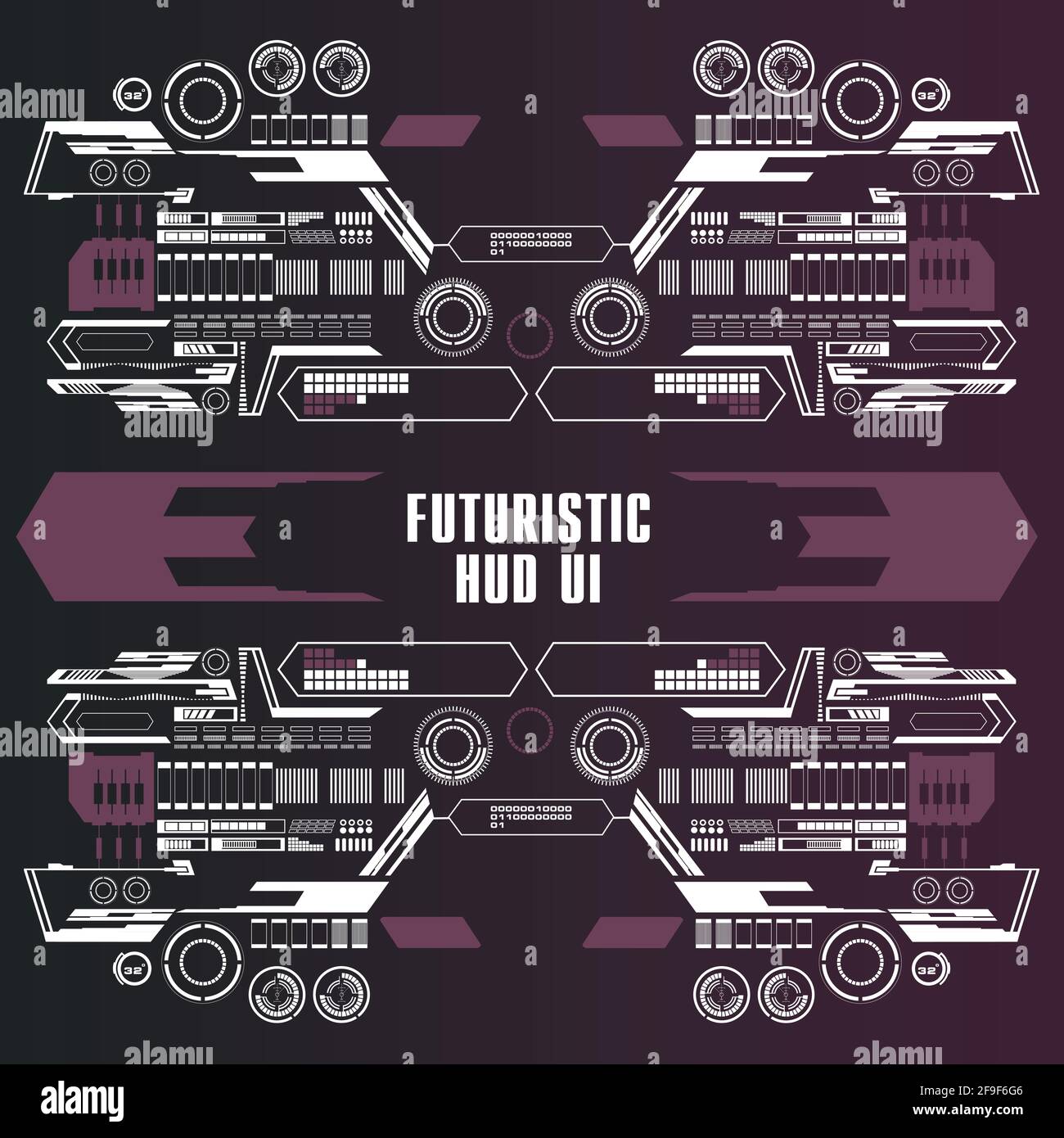 Futuristisches schwarz-weißes HUD, virtuelle Touch-Benutzeroberfläche in flachem Design Stock Vektor
