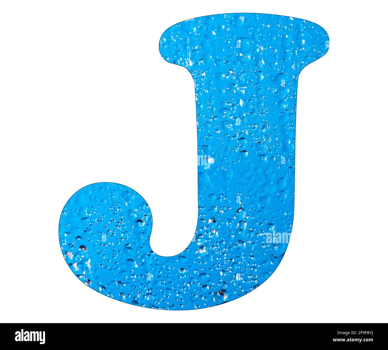 Buchstabe J, blaue Wassertropfen Stockfoto