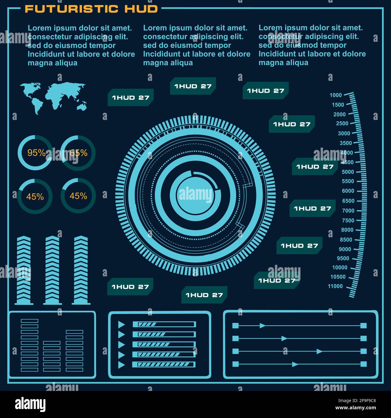 Futuristische blaue virtuelle grafische Touch-Benutzeroberfläche Stock Vektor