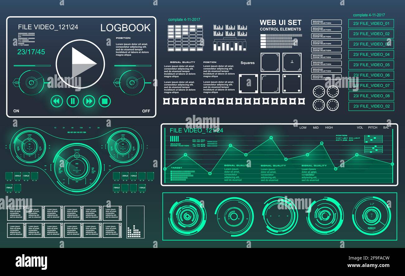Futuristisches hud-Musik-Dashboard zeigt Virtual-Reality-Technologie Stock Vektor