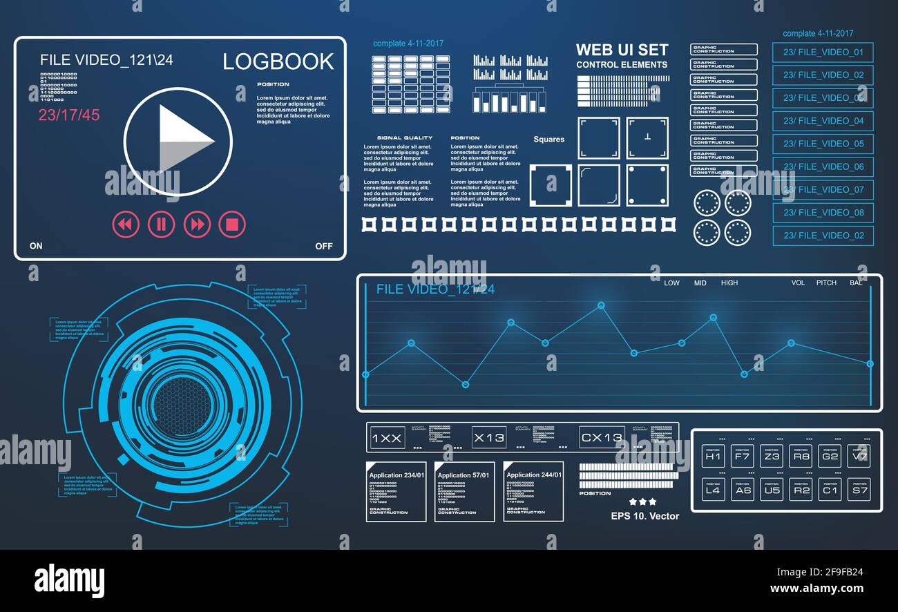 Futuristisches hud-Musik-Dashboard zeigt Virtual-Reality-Technologie Stock Vektor