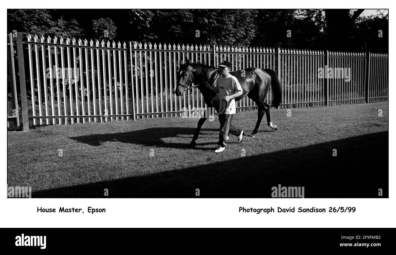 Rennpferd Haus Meister und Stall Junge Paul Turner Mai 1999at Stallungen in Epsom in Vorbereitung auf das Derby Stockfoto