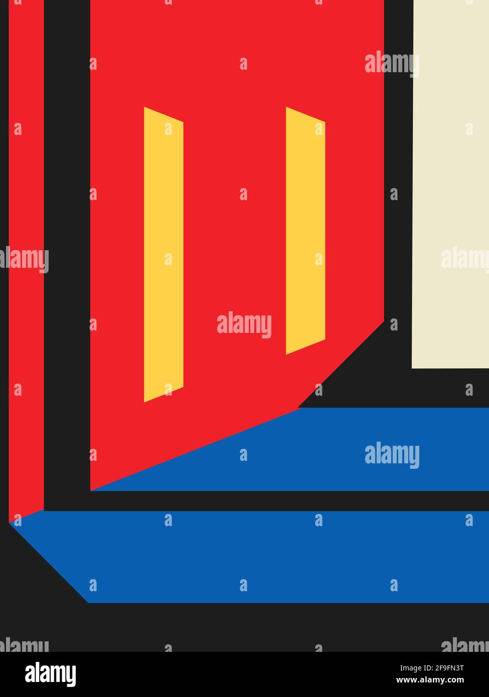 memphis und bauhaus abstrakter geometrischer Hintergrundraum mit dreidimensionalem Korridor. Moderne und minimalistische Darstellung des Korridors Stockfoto