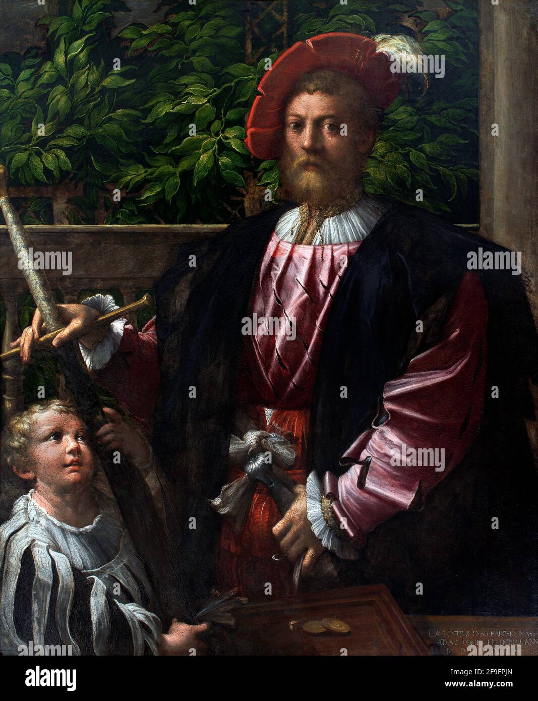 Parmigianino. Gemälde des Kapitäns der Schweizer Garde mit dem Titel „Portrait von Lorenzo Cybo“ des italienischen manieristischen Malers Girolamo Francesco Maria Mazzola (1503-1540), Öl auf Tafel, 1523 Stockfoto