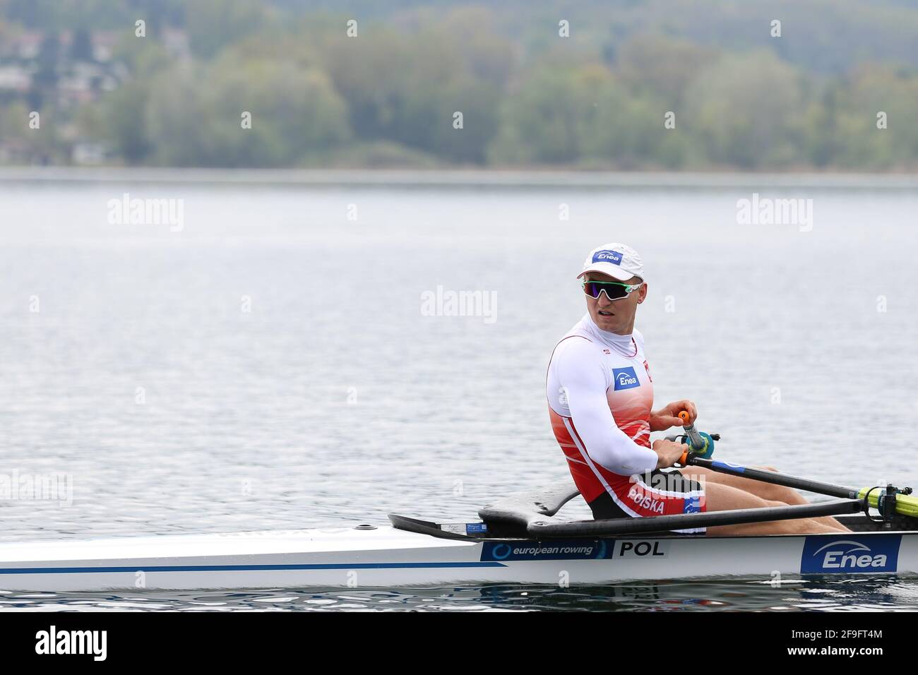 Miroslaw Zietarski aus Polen am 2. Tag bei den Rudereuropameisterschaften im Varese-See am 10. April 2021 in Varese, Italien Stockfoto