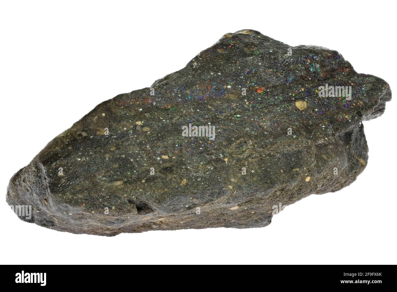 Schwarzer Matrix-Opal aus der Gualguire Mine, Honduras, isoliert auf weißem Hintergrund Stockfoto