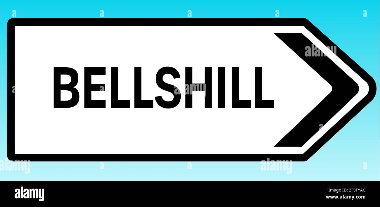 Eine grafische Darstellung eines britischen Straßenschilds, auf das verwiesen wird Bellshill Stockfoto