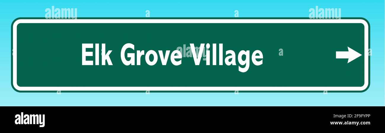 Eine grafische Darstellung eines amerikanischen Straßenschilds, auf das verwiesen wird Elk Grove Village Stockfoto