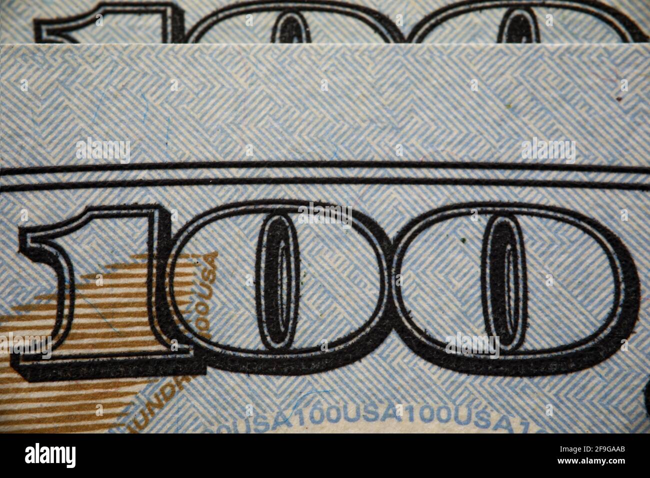 Detail einer 100-Dollar-Banknote aus der Nähe Stockfoto