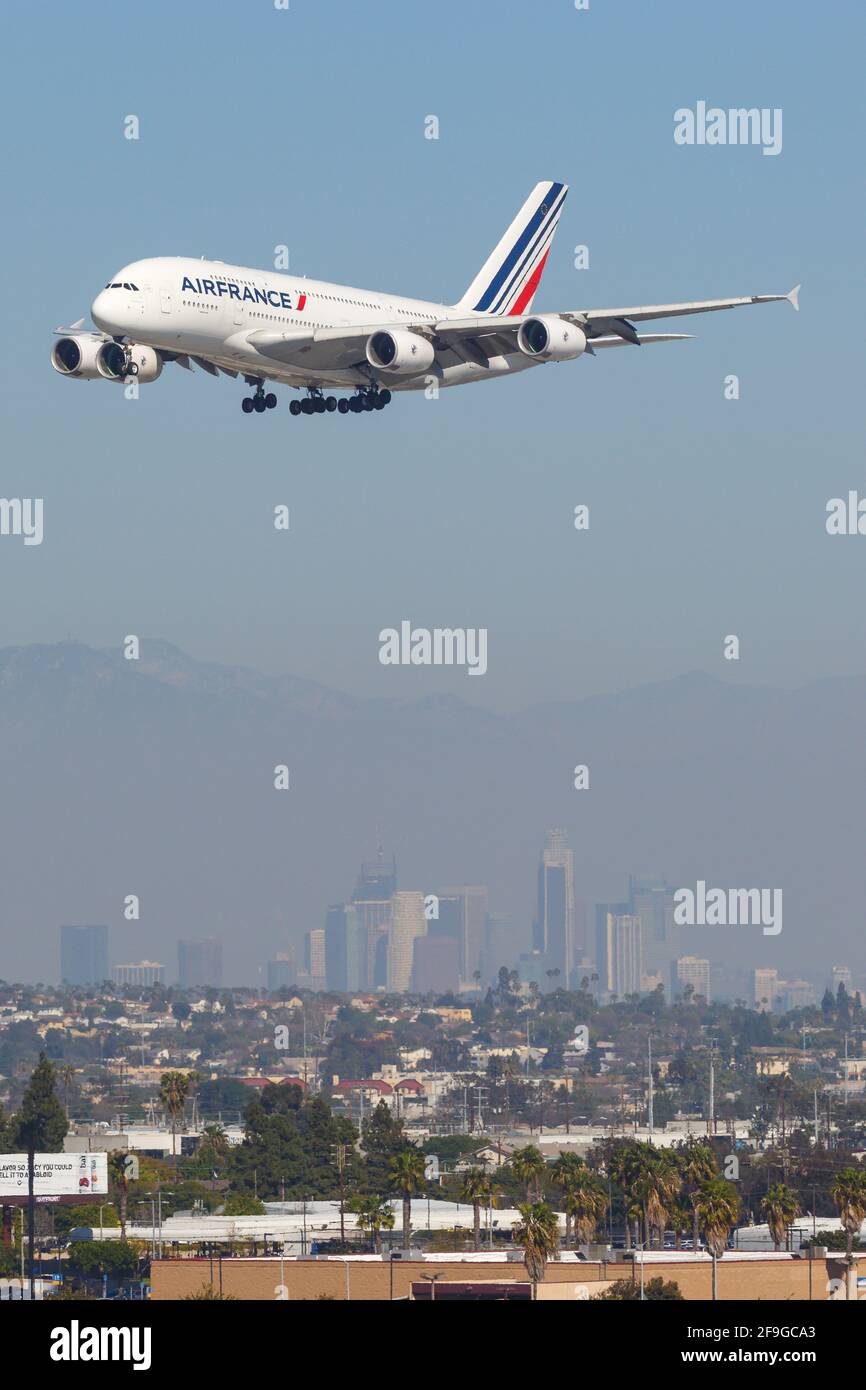 Los Angeles, USA - 21. Februar 2016: AirFrance Airbus A380 am Flughafen Los Angeles (LAX) in den USA. Airbus ist ein Flugzeughersteller aus Toulouse, Stockfoto