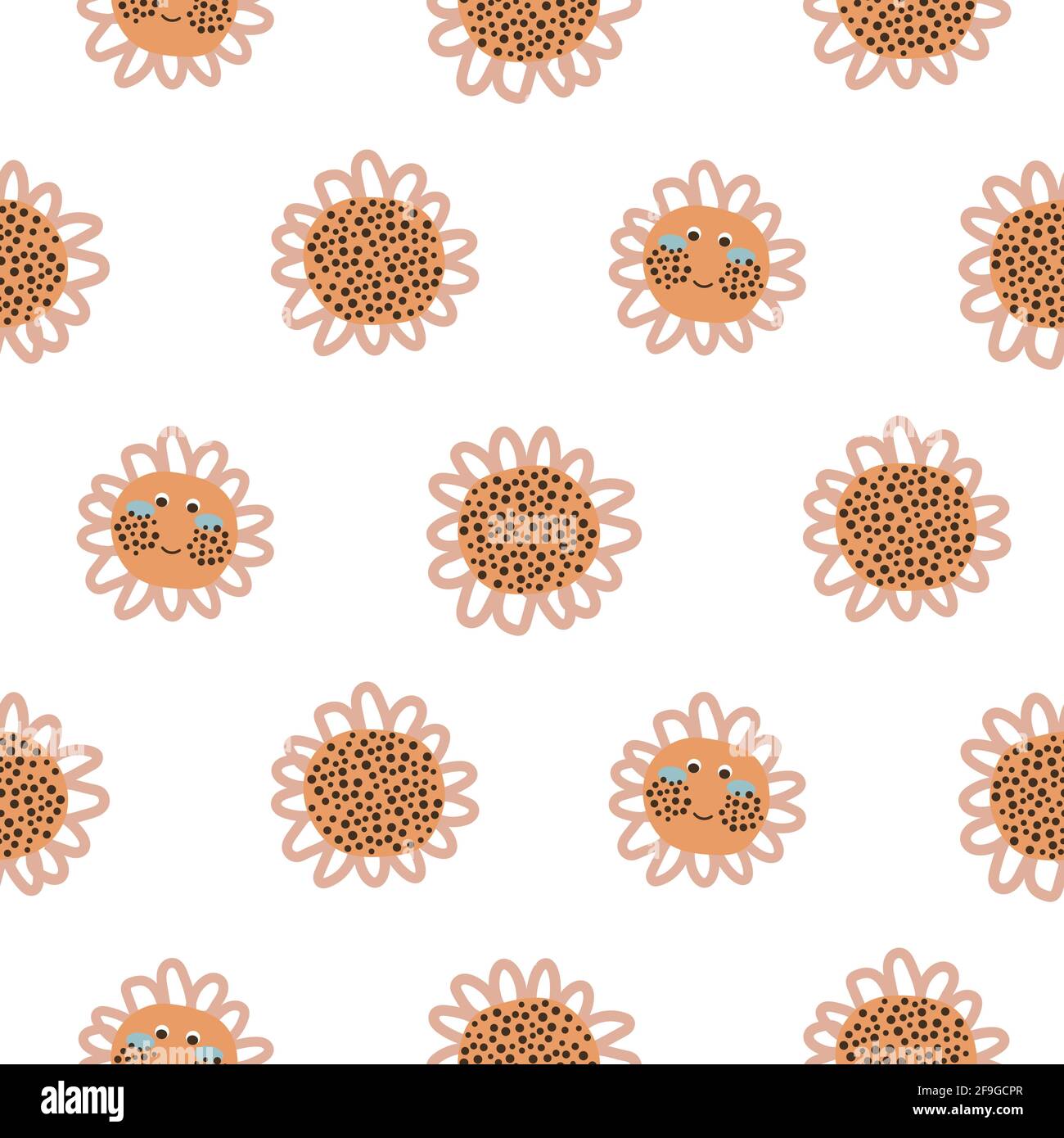 Niedliche Sonnenblumen mit Gesichtern Baby nahtlose Muster Stock Vektor
