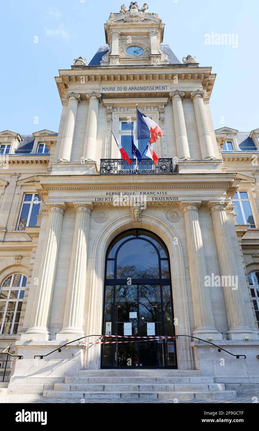 Das Rathaus des 3. Arrondissement von Paris ist eine Stadt oder ein Rathaus, das von 1864 bis 1867 erbaut wurde. Paris. Frankreich. Stockfoto