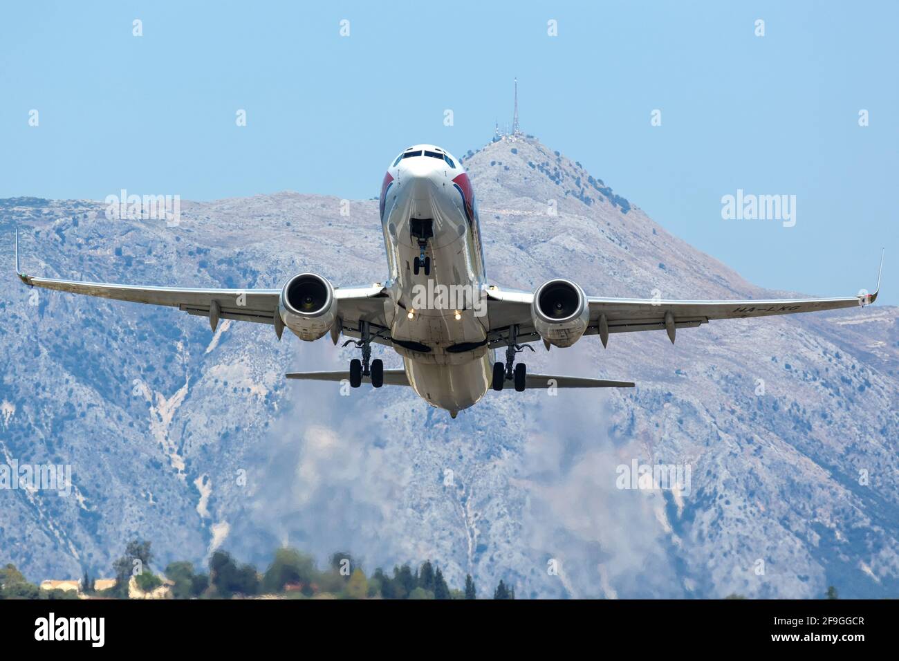 Korfu, Griechenland – 16. September 2017: Reisedienst Boeing 737 am Flughafen Korfu (CFU) in Griechenland. Boeing ist ein Flugzeughersteller mit Sitz in Seattle, W Stockfoto