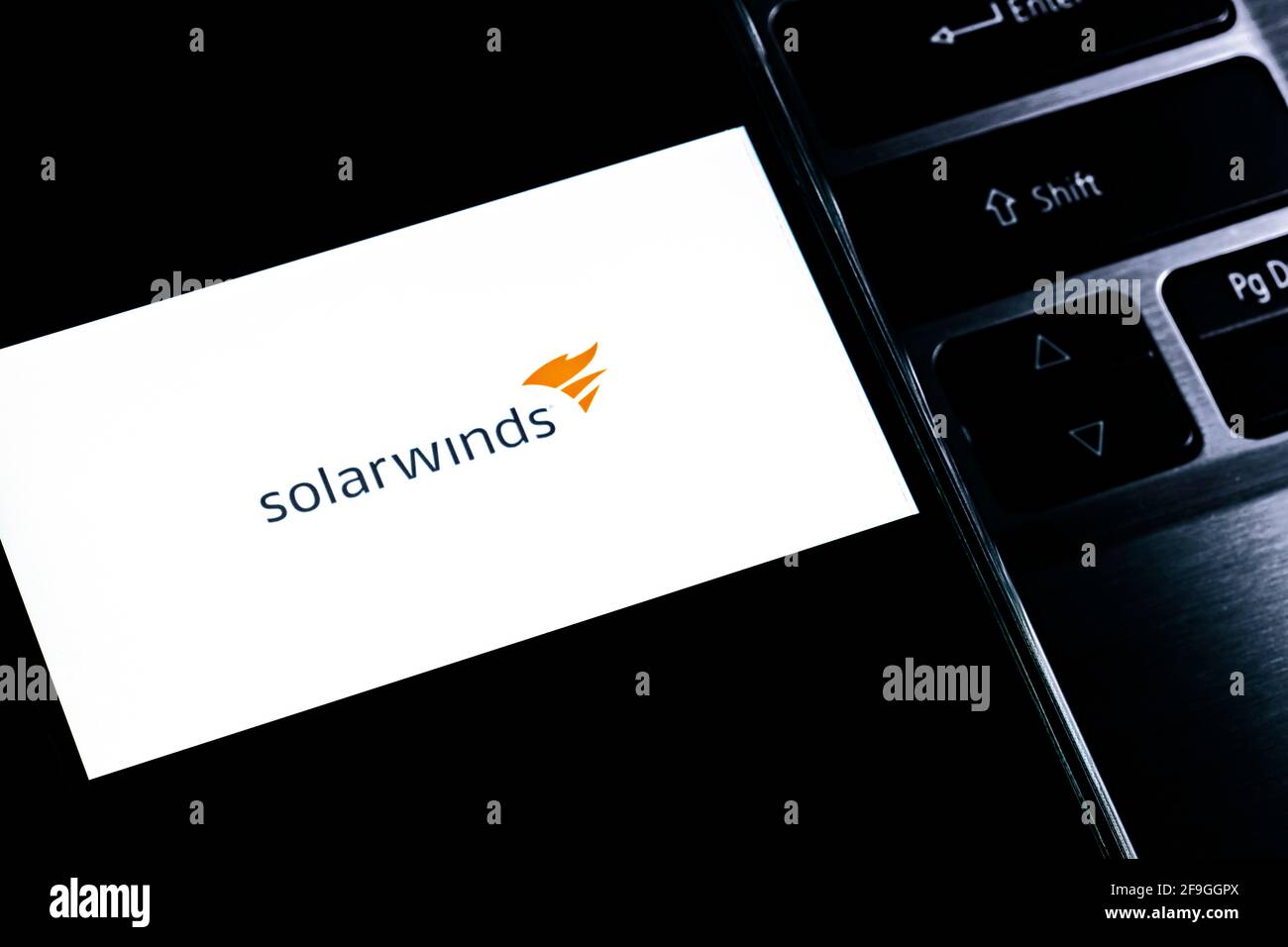 Redaktionelles Foto zum Thema Solarwinds IT-Unternehmen. Illustratives Foto für Nachrichten über die Welt des Internets und der Technologie Stockfoto