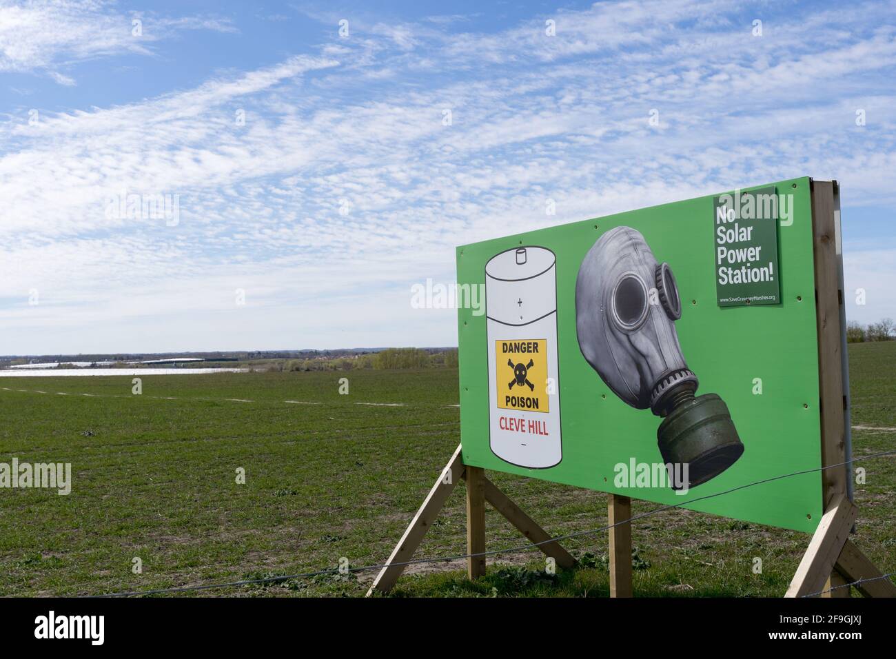 Cleve Hill Solarkraftwerk, KEINE Kampagne für Solarkraftwerk, Kent, Engand Stockfoto