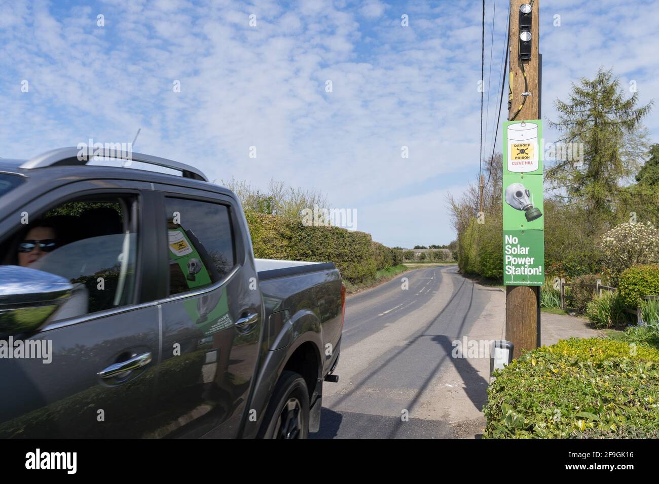 Cleve Hill Solarkraftwerk, KEINE Kampagne für Solarkraftwerk, Kent, Engand Stockfoto