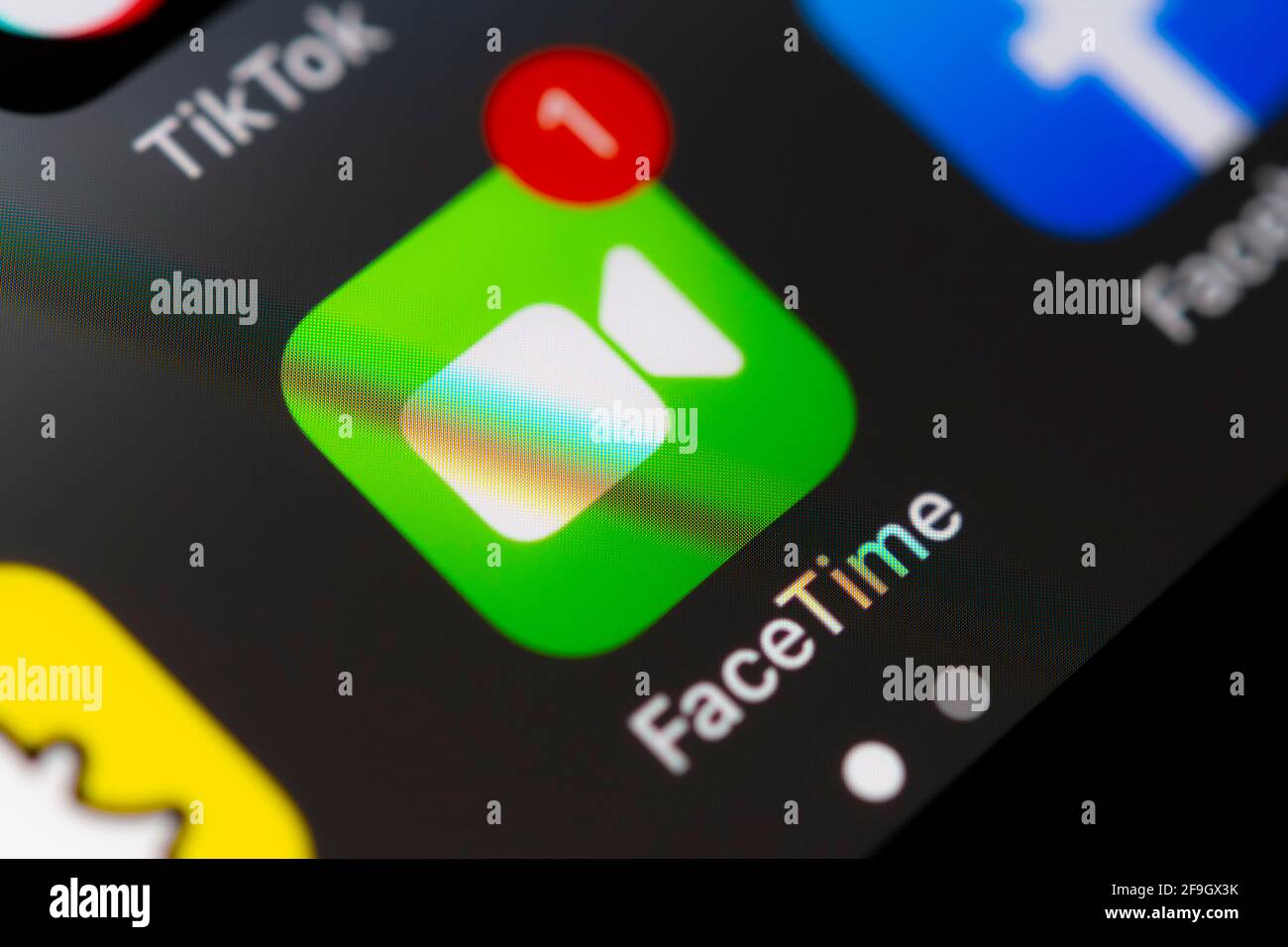 FaceTime, Logo, App-Icon, Anzeige auf einem Bildschirm vom Handy, Smartphone, Soziales Netzwerk, Social Media, Makroaufnahme, Detail, formatfuellend Stockfoto