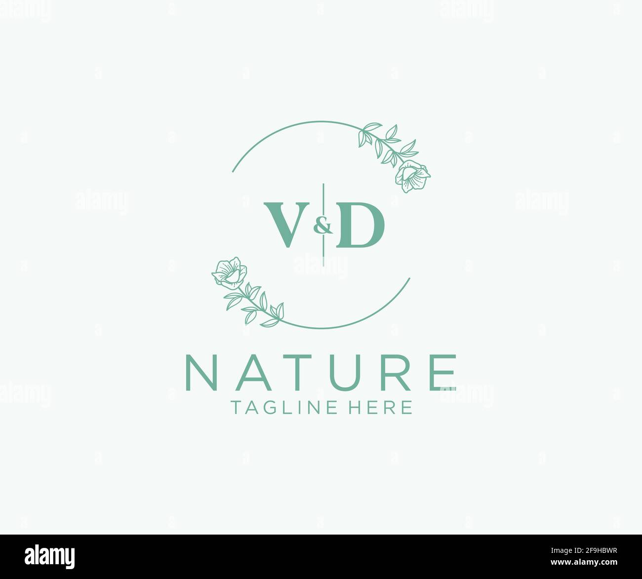 VD Letters Botanical Feminine Logo Vorlage floral, editierbar vorgefertigte Monoline Logo geeignet, Luxus feminine Hochzeit Branding, Corporate. Stock Vektor