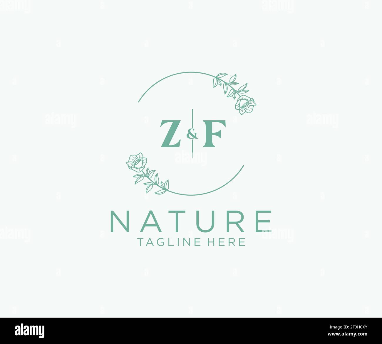 ZF Letters Botanical Feminine Logo Vorlage floral, editierbar vorgefertigte Monoline Logo geeignet, Luxus feminine Hochzeit Branding, Corporate. Stock Vektor