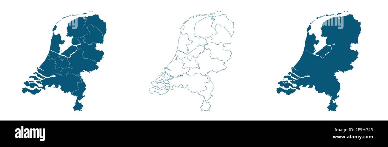 Karte der Niederlande in blau auf weißem Hintergrund Stock Vektor